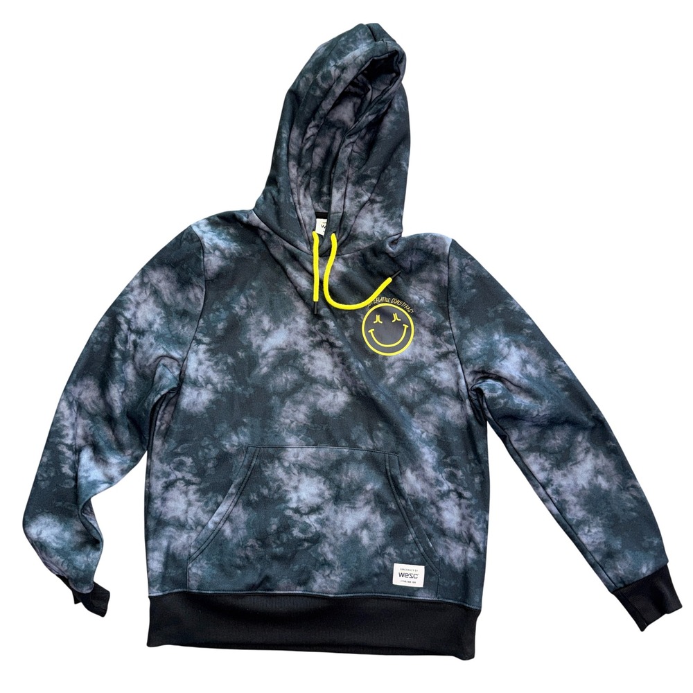 WESC Mens Mike Happy Tie Dye Hoodie Black Grey Smiley Face Sweatshirt Size S
